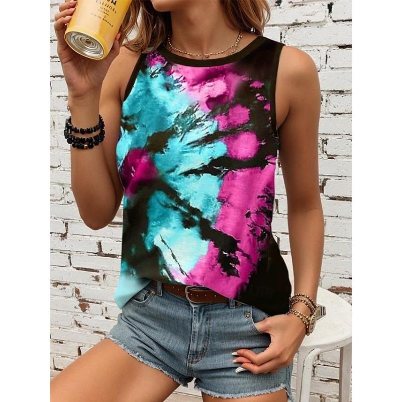 

Мода Новая Тай-Дай 3D Принт Женские Майки Летняя Круглый Вырез Повседневный Жилет С Открытыми Плечами Y2k Топ Без Рукавов Майка Женская Одежда XL