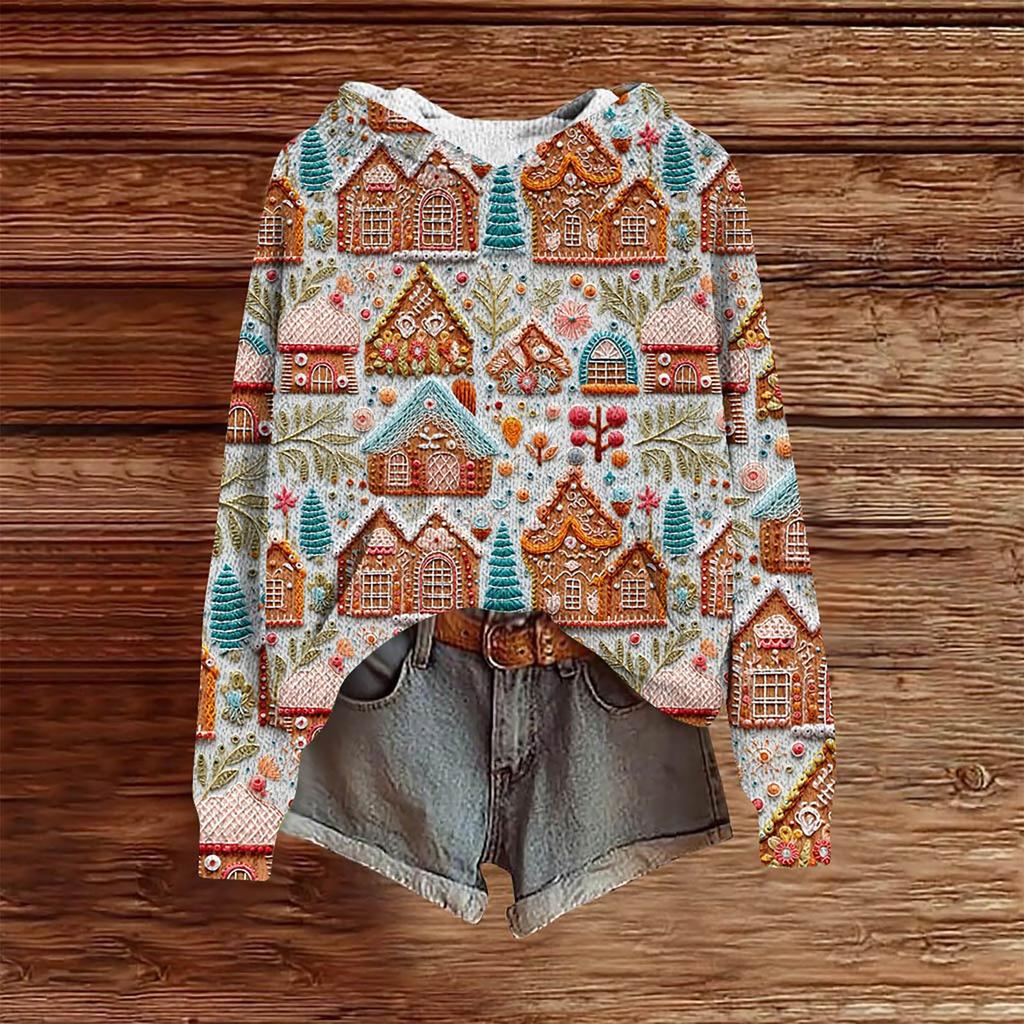 Christmas Sweatshirts For Women Knit Sweater Cute Shirt Fall Pullover Hooded Sweatshirt