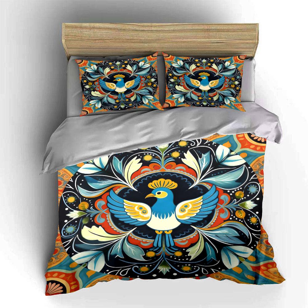 Colorful Decorative Bird Pattern Set Soft Comfortable Duvet Cover Bedding Set Included 1*Duvet Cover & 2*Pillowcases, Gift