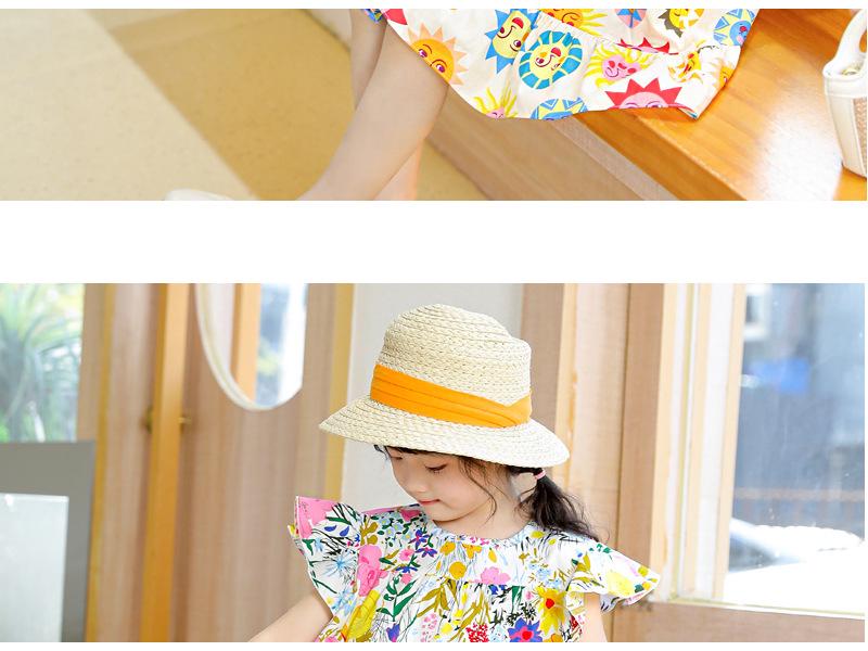 Oujitu Girls' Lace Sleeve Cotton A-line Skirt Dress with Cartoon Print - Spring Children's Clothing