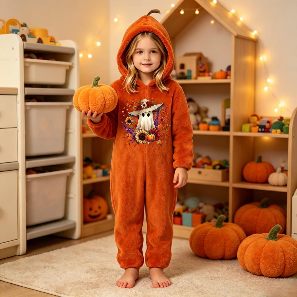 Kids Flannel Pajama Set with Halloween Print - Cozy Loungewear for Children