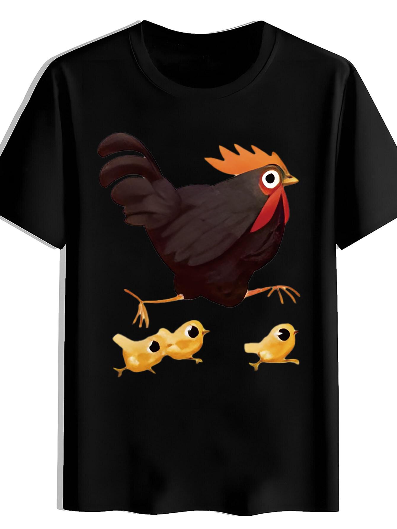 T-shirt A Black Rooster with an Orange Comb Print S