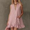 Women S Vintage V Neck Striped Sleeveless Ruffle Mini Dress