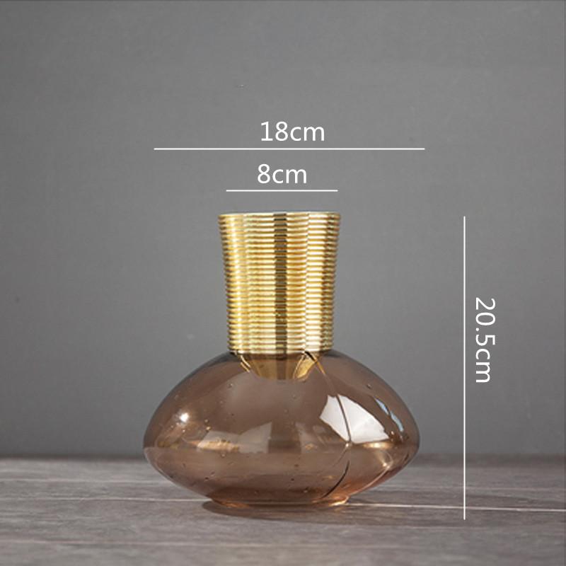Metal Glass Vase Gold Round Flower Arrangement Accessories Flower Vase Home Furnishing Decoration Transparent Terrarium