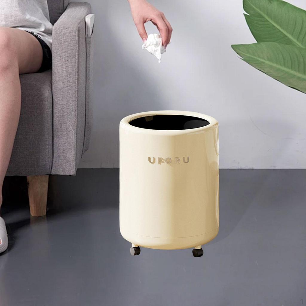 Garbage Can Waste, Paper Bucket, 12L with Wheels Creative Trash Recycling Bin for Bathroom