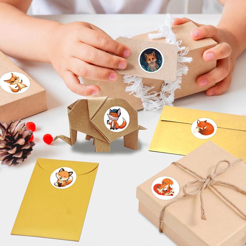 500Pcs/Roll Cute Foxes Stickers 8 Designs Decals Diy Adorn Gifts Packing Labels 2.5Cm/1.0''