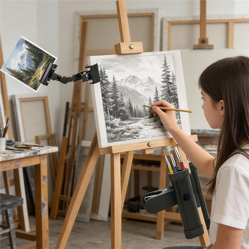 Premium-Paint Brush Clip Holder Copy Function, Metal Easel Mount, 360° Rotation Paper Document Sign Support For Typing, Clamp In