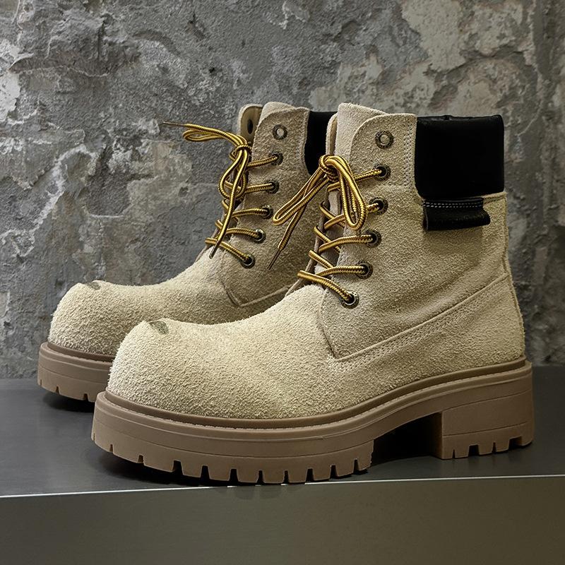 Men's and women's rhubarb boots couple's thick-soled heightening British style casual big-headed Martin boots 43156-44156-J