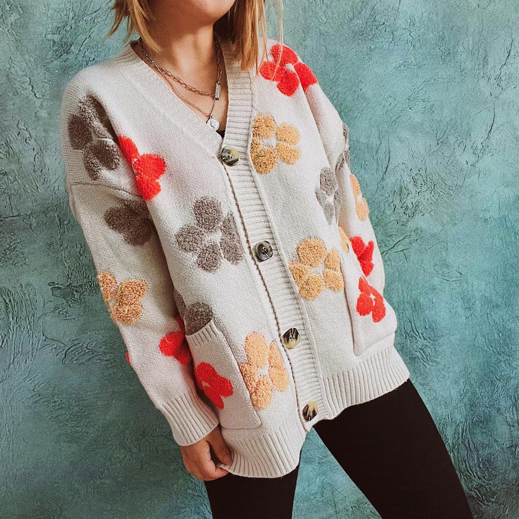 Fashion Women  And Winter V Neck Printing Knitted Long Sleeve Pullover Sweater Casual Sweater