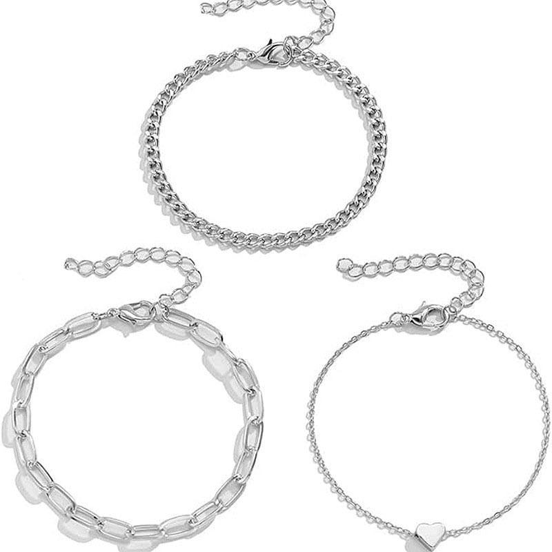 Modne Eleganckie Zestawy Bransoletek z Amuletami w Kształcie Serca dla Kobiet Vintage Minimalistyczne Wieloelementowe Skręcana Łańcuszkowa Metalowe Bransoletki Biżuteria