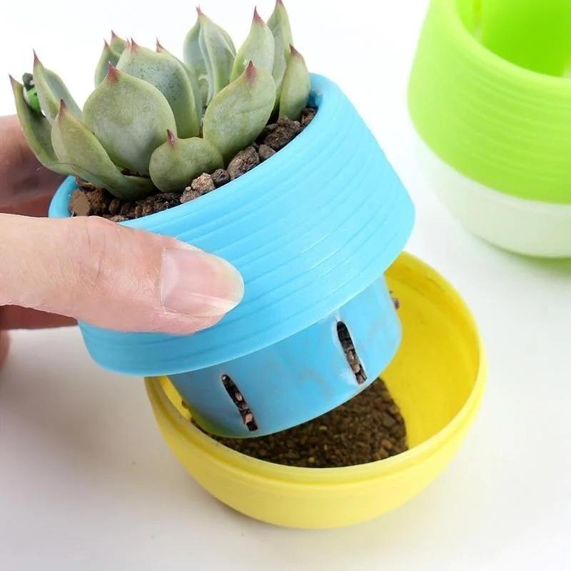 1PC Creative Eco-friendly Colourful Mini Round Plastic Plant Flower Pot Garden Home Office Decor Planter Outdoor Garden Supplies