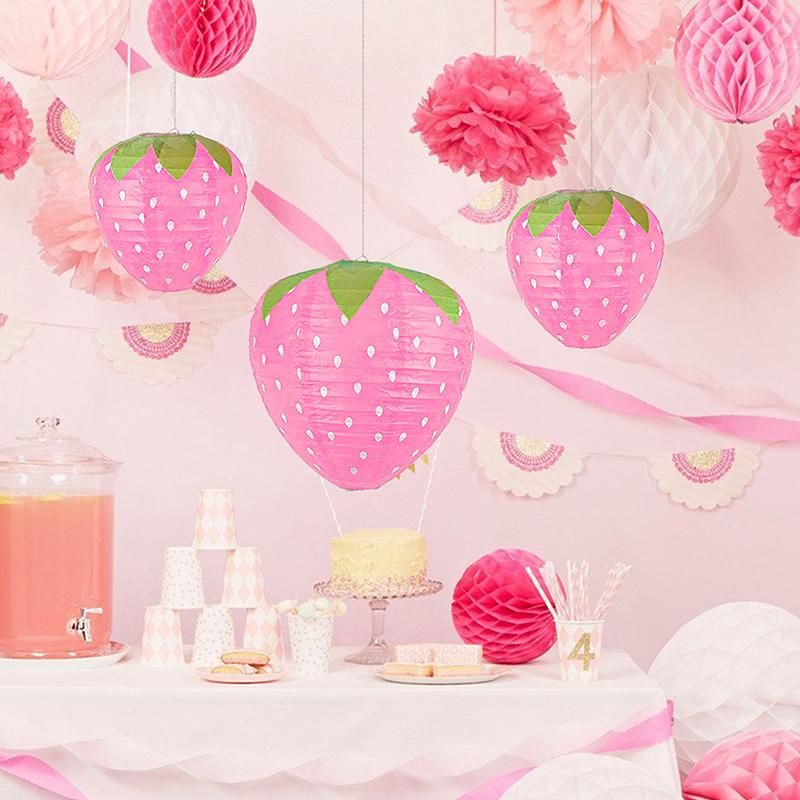 1Pc 3D Strawberry Paper Lanterns Birthday Baby Shower Party Decoration Hanging Strawberry Ornament Background Garden Decor