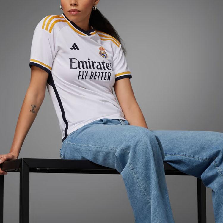 Adidas Letter Stripe Printed Short Sleeve Soccer Jersey Women jersey White IB0016