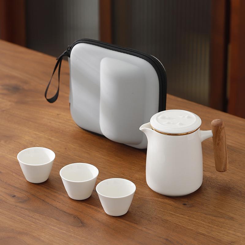 Suet Jade Porcelain Portable Travel Tea Set Small Set, One Pot Four Cups Brewing Teapot Tea Cup Kuaike Cup Kung Fu Tea Set
