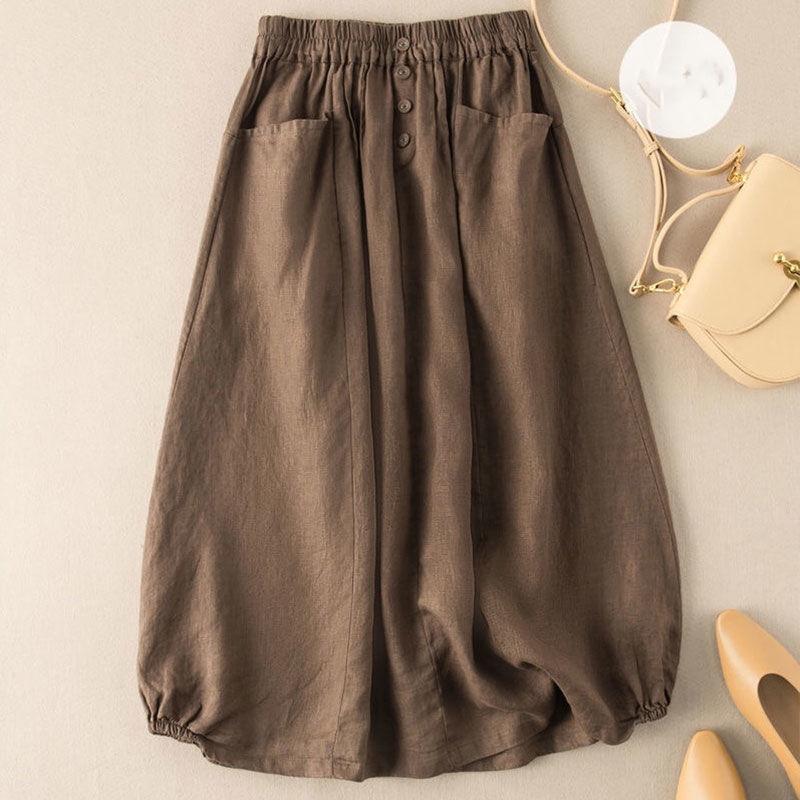 Літературна жіноча бавовняна та лляна спідниця Еластична талія Жіноча літня лляна спідниця Міді-довжини