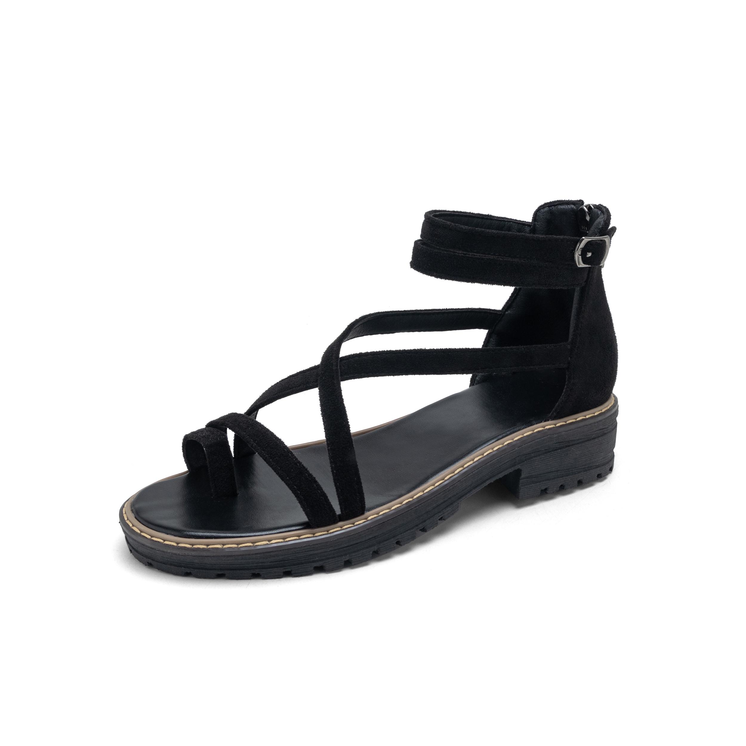Women s sandals spring and summer new thick heel low heel large size toe casual sandals 36 чёрный