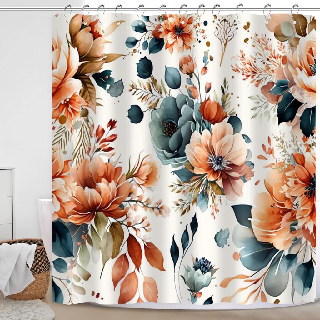 Cortina de Ducha Floral Morada Vintage Morado Oscuro Beige Flor Cortinas de Ducha Para Baño Boho Victoriano Lila Floral Baño