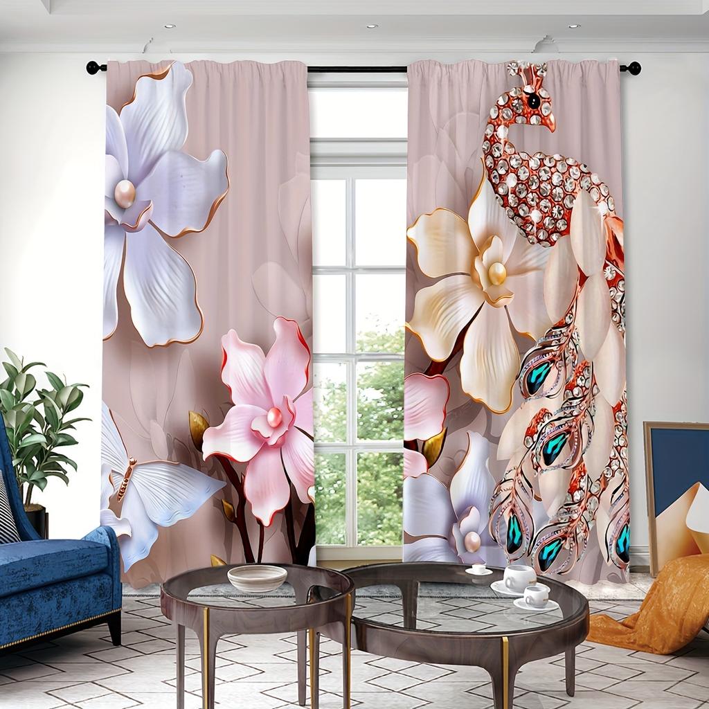2pcs Colorful Flower Pattern Curtain Decorative Window Drape Window Treatments For Bedroom Living Room Home Decoration cortinas
