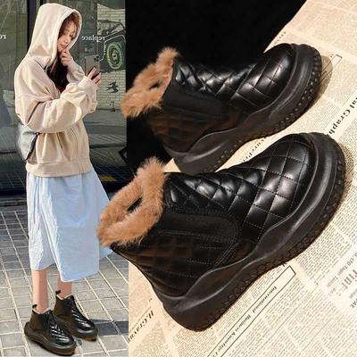 Women's Snow Boots Fleece-lined Thickened Autumn and Winter Ankle Boots Northeast Cotton Padded Shoes Waterproof Non-Slip Warm Slip-on Bread Shoes