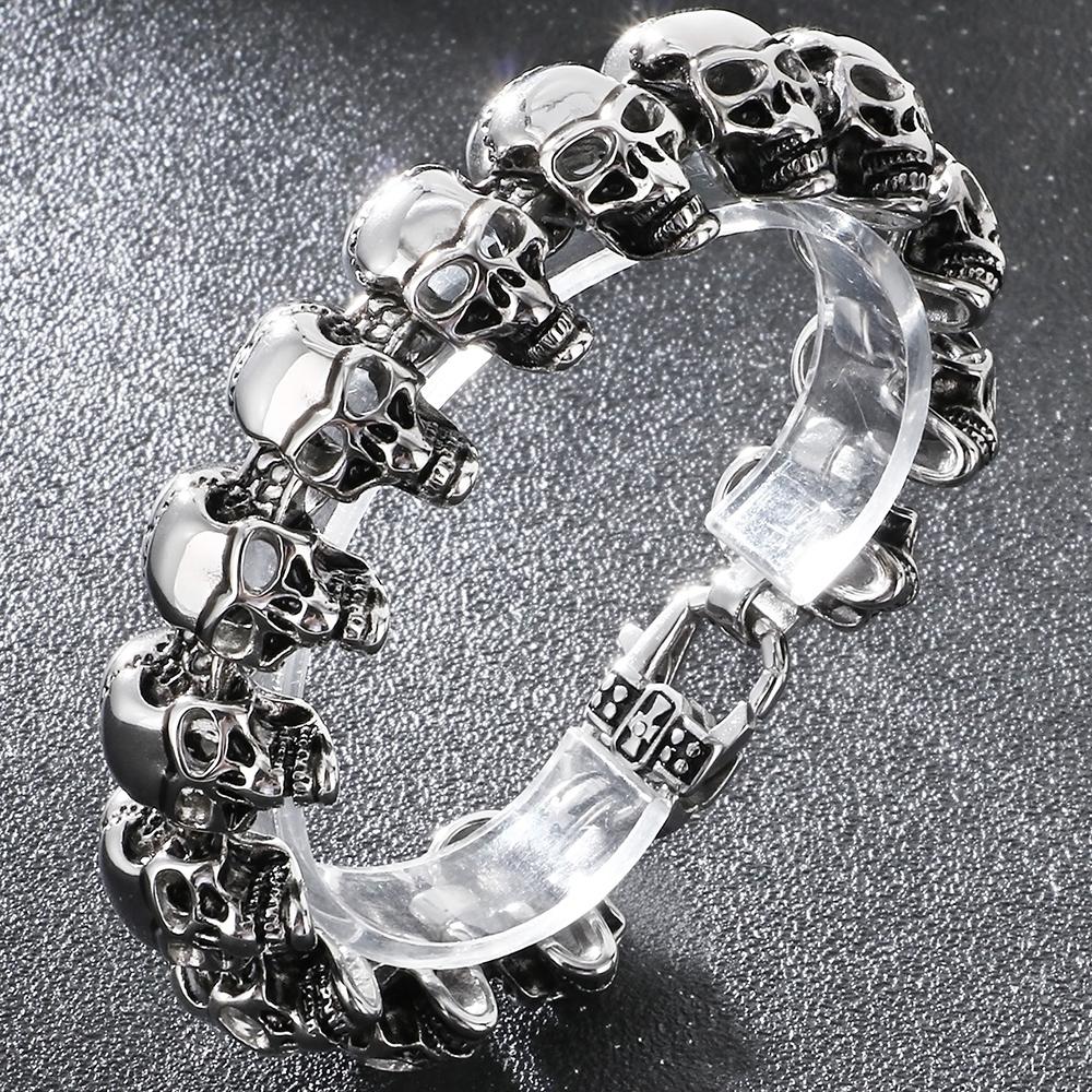 Herren Gothic Totenkopf Armband Vintage Hip Hop Edelstahl Gliederkette Armband für Männer Vakuumbeschichteter Punk Rock Schmuck
