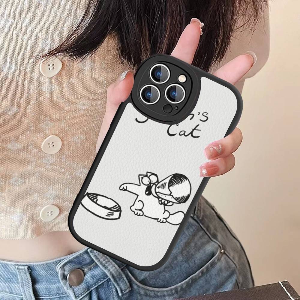Cute S-Simons Cat Phone Case For IPhone 16 15 14 13 Pro Max 11 12 Plus Leather Silicone Cover