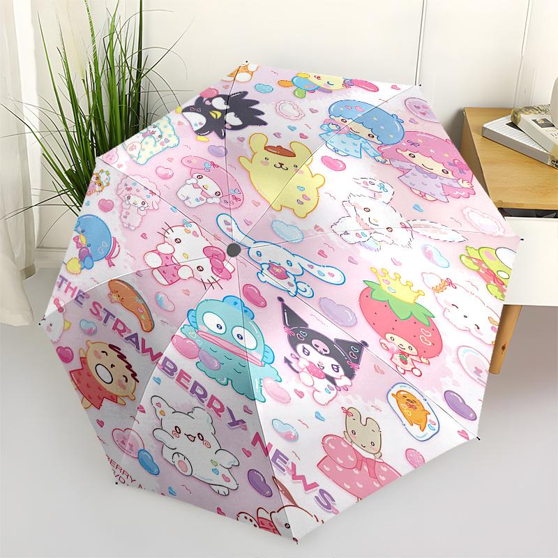 Hello Kitty, Sanrio Automatic Open/Close Umbrella-Cute Umbrella with Cute Design, Portable 3-Fold Compact Umbrella for Men & Women, Hallowee