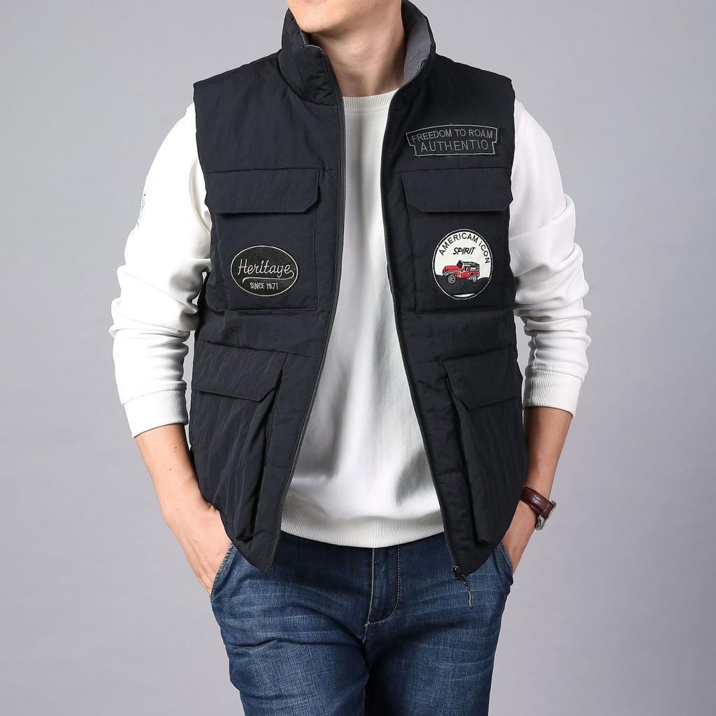 Herbst- und Winterweste Herren Stehkragen Verdickte Thermoweste Große Weste Jacke