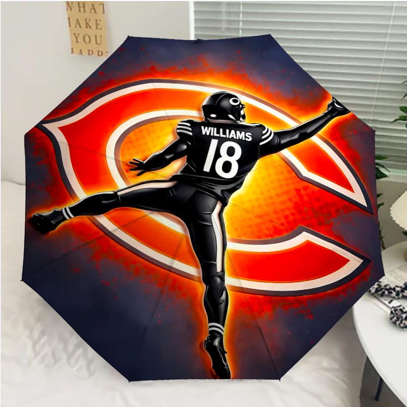 Chicago Bears logo Print Automatic Umbrella, 8 Rib Iron Frame, Plastic Handle, Suitable for Outdoor Travel &Daily , Ideal Gift