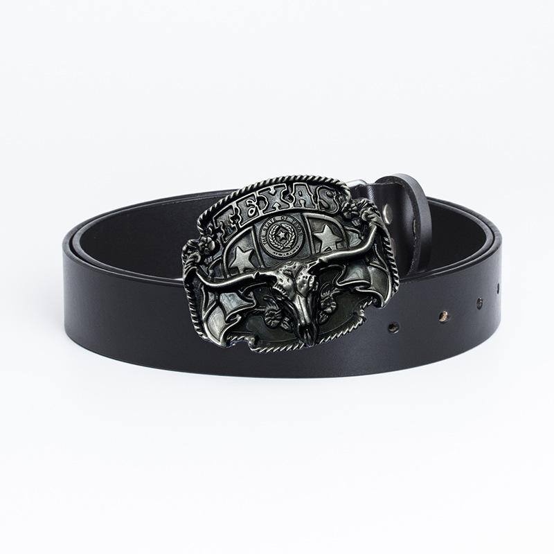 Pure Cowhide Domineering Cow Head Men's Belt Whole Ancient Tin Jeans Belt Belt