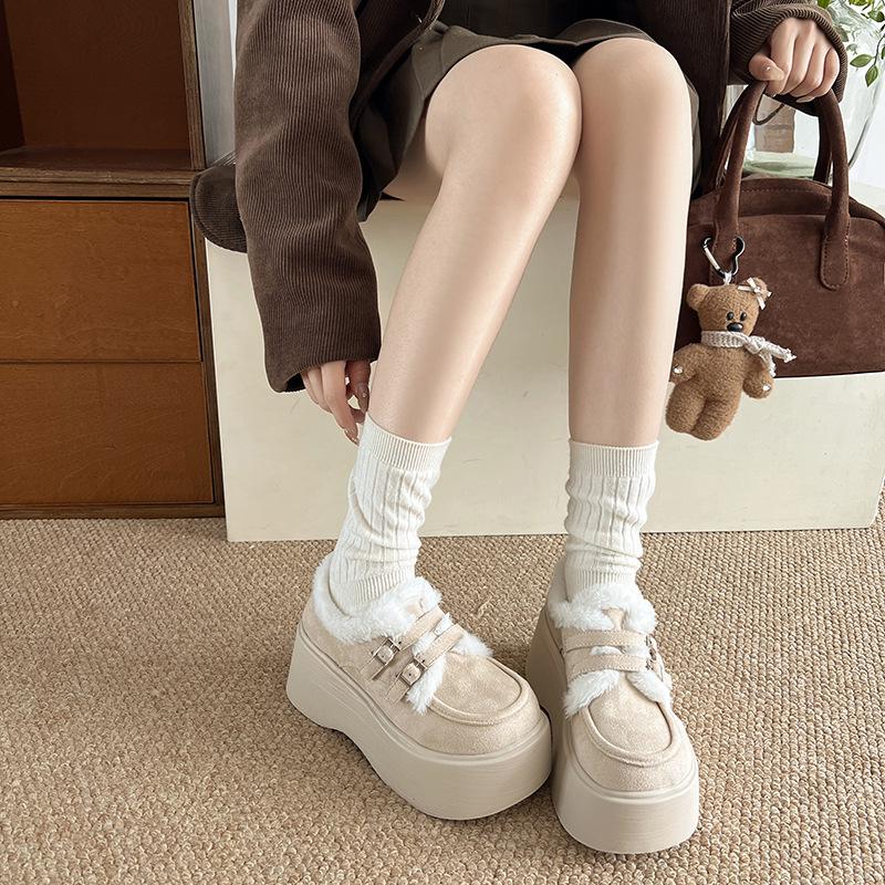 

Ретро мода универсальные бархатные платформы Birkenstocks женские увеличивающие рост утолщенные теплые хлопковые туфли 2025 новая осень и зима 40