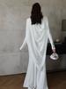 White High-Neck Long-Sleeve Formal Dress with Artistic Chest Decoration