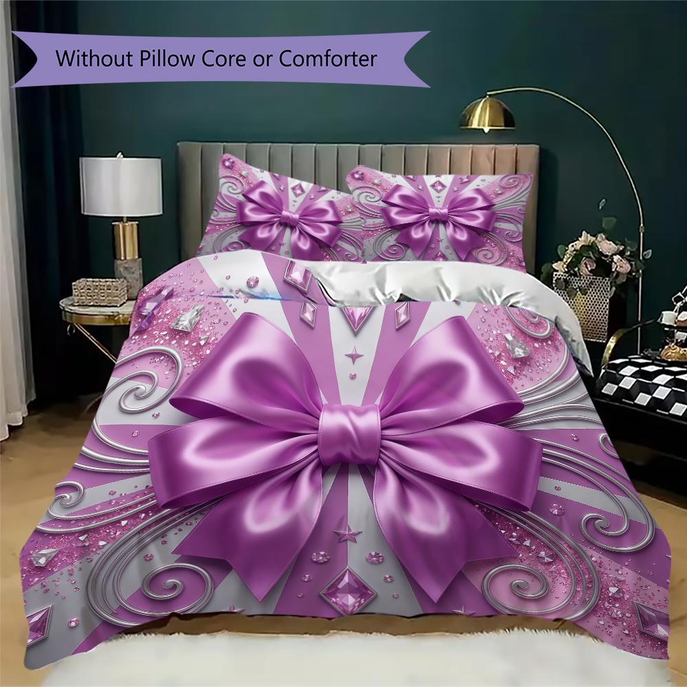 Luxury Ribbon Bow Pattern Bedding Uilt Set Uilt Cover Pillowcase Home Decoration Birthday Gift (1 * Duvet Cover + 2 * Pillowcase Without Core)