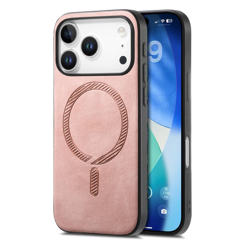 For iPhone 17 Pro Leather Back Case Compatible with MagSafe Skin-touch Phone Cover