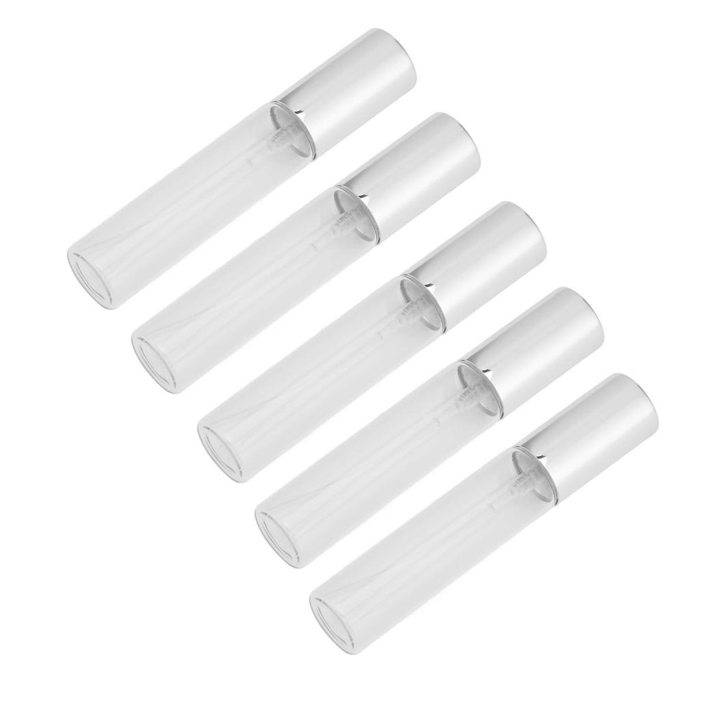 5 Stück Parfümflaschen aus Klarglas mit silberner Düse, 10 ml, Zylinderform, nachfüllbar, leere Parfümflasche