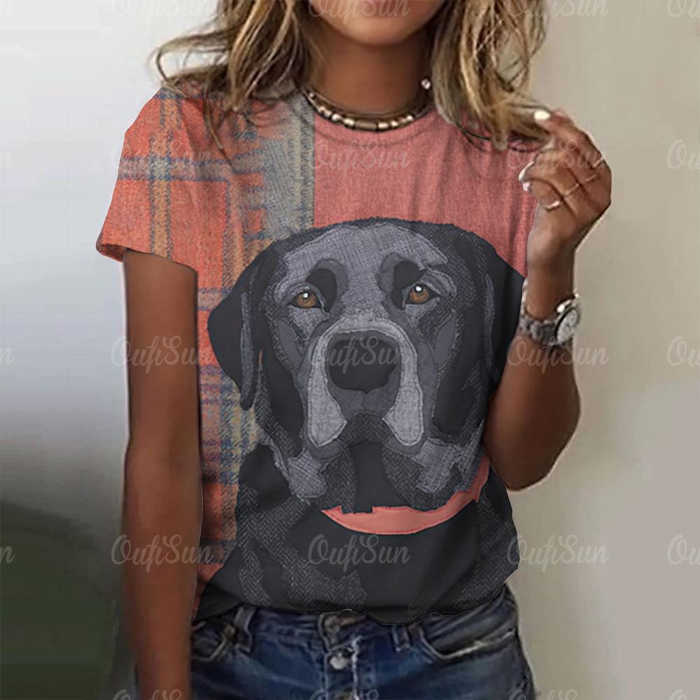 Ladies' Loose T-shirt Breathable Round Neck Short Sleeved Fashion 3D Digital Printing T-shirts Cute Cartoon Funny Animal Tops