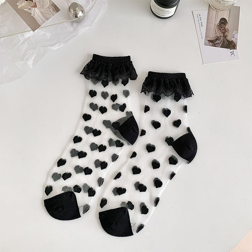 Ruffle Ankle Socks Transparent Mesh Crew Socks Japanese Cute Middle Tube Socks