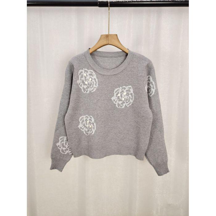 

A Gentle and Soft Jacquard Beaded Sweater In Korean Style, A High-end Knitted Top for Women one size сірий колір
