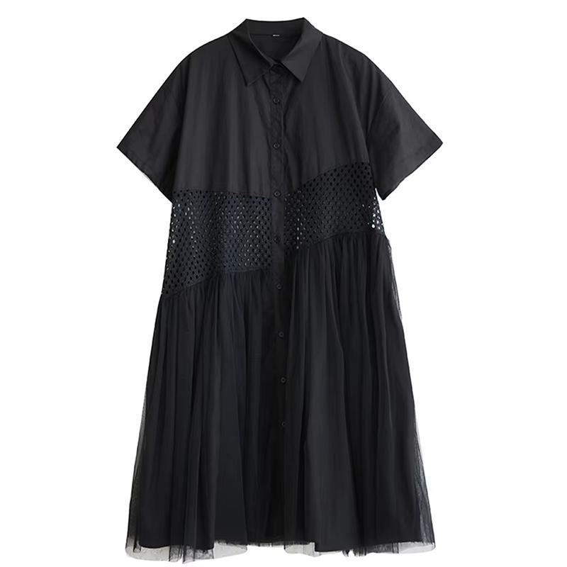 

XITAO Contrast Color Hollow Out Patchwork Gauze Dress GYX1617 One Size чёрный