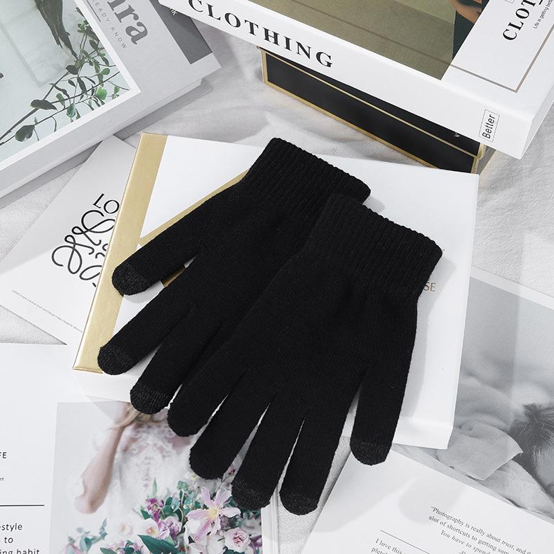 1 Pair Thickened Full-Finger Knitted Solid Color Warm Gloves, Unisex, Suitable for Outdoor Cycling in Autumn and Winter