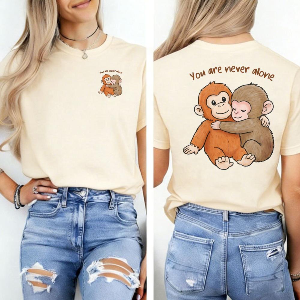 Viral Punch Cute Baby Monkey With Plush Toy Shirt Emotional Gift For Animal Lovers Kawaii Graphic Tshirts Fashion Casual Tshirt
