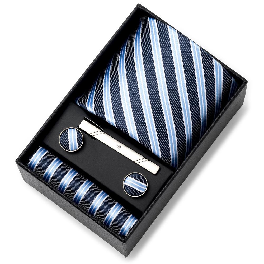 Men'S Tie Net Color Striped Jacquard Yarn Business Professional Tie Set Men'S Gift Box