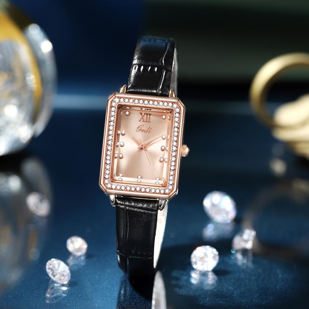 Fashion Light Luxury Diamond-Encrusted Square Exquisite Case Women'S Middle School Student Waterproof Belt Quartz Watch