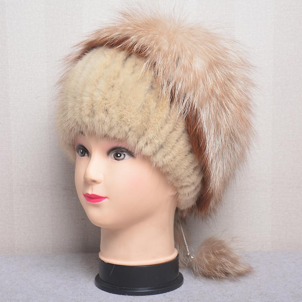 Winter Women Luxury Fur Hat Natural Fur Knitted Mink Fox Pom Pom Fur Hats With Balls Stylish Warm Fashion Girls Beanies Caps