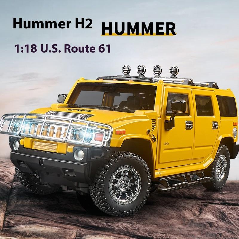 Large 1/18 Hummer H2 Alloy Off Road Car Diecast Metal Model Sound Light Pull Back Toy Collect Display Ornament Children Toy Gift