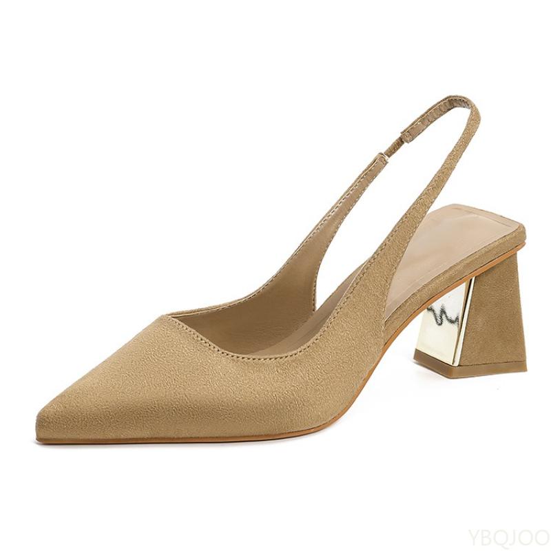 Women Pointed thin high-heeled single shoes femininity 2025 new spring summer thick heel simple rear empty bag head sandals