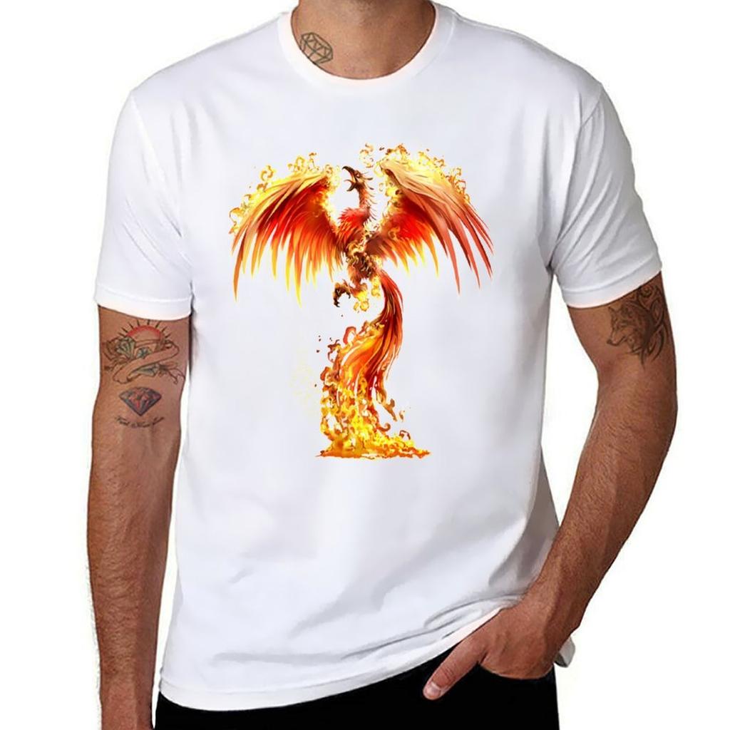 Fantasy Orange Fire Phoenix Rises From The Fiery Ashes Tshirt Water Resistant Casual Tshirt