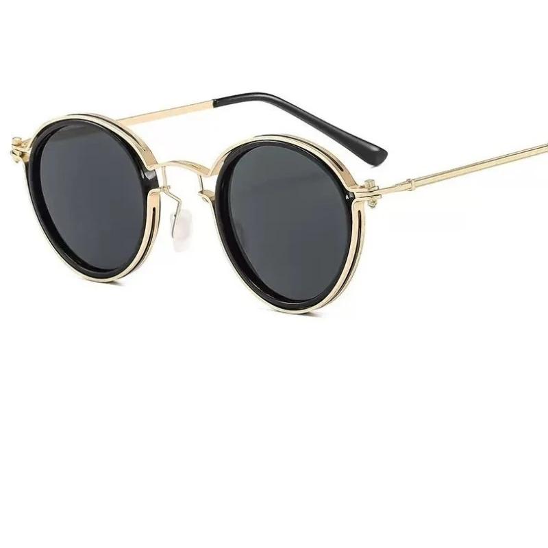 Mens Retro Metal Round Frame Sunglasses UV400 Protection Business Outdoor Street Photography Fashion Decorative Glasses