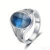 Lover's Vintage 10*14mm Bluesand Stone Ring for Women Men CopperPlated Oval Natural Gemstone Jewelry Party Anniversary Gift