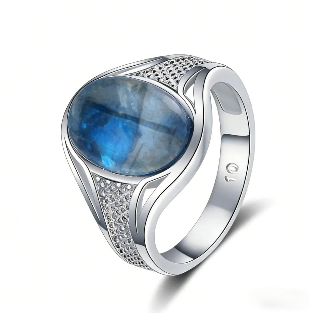 Lover's Vintage 10*14mm Bluesand Stone Ring for Women Men CopperPlated Oval Natural Gemstone Jewelry Party Anniversary Gift