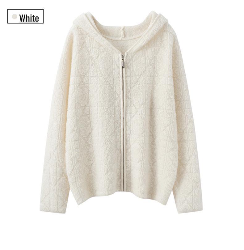 Women's Retro Cashmere Hooded Knit Sweater - Autumn/Winter Loose Zip Cardigan